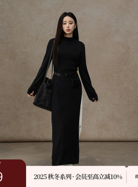 AIRIQI商场同款25冬新款休闲高开叉羊毛针织罩衫连衣裙AH54LQ480