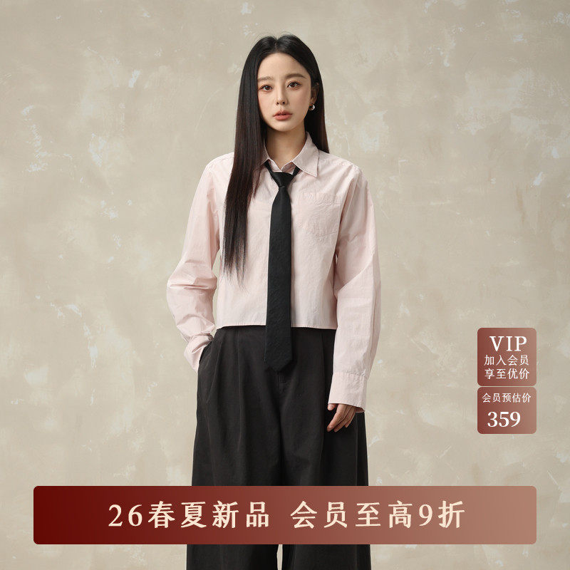 AIRIQI商场同款春季miu系通勤纯棉领带衬衫女款2026新款