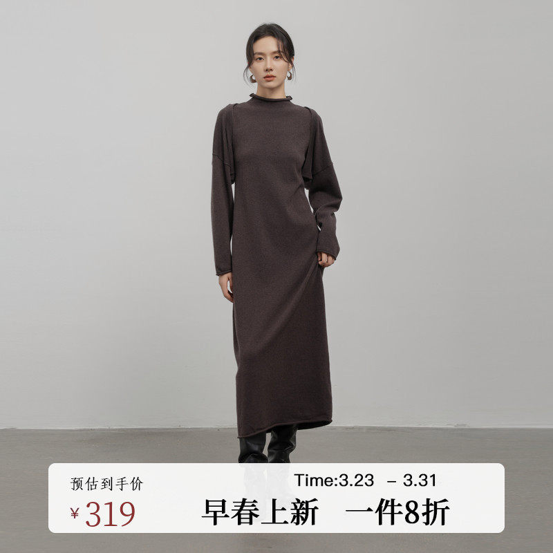 黑标BAIZHUO春季新款极简背心连衣裙+针织衫羊毛套装女AZ4