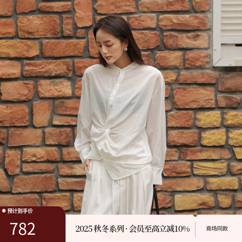 黑标BAIZHUO商场同款25秋新款解构扭结桑蚕丝长袖衬衫AZ5