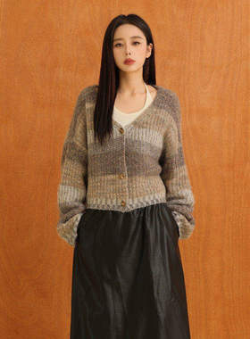 AIRIQI商场同款25冬新款渐变色v领软糯慵懒风针织开衫女AX54KS270