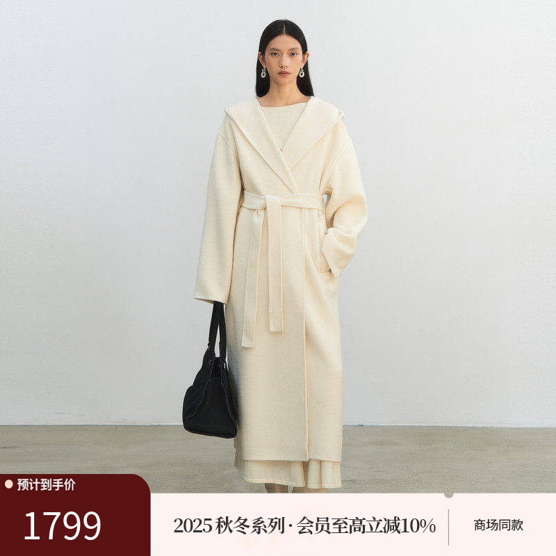 AIRIQI商场同款25冬新款睡袍系带连帽设计感双面呢外套AH54DY099,女装/女士精品,毛呢外套,淘宝优惠券,粉丝福利购,淘宝优惠卷