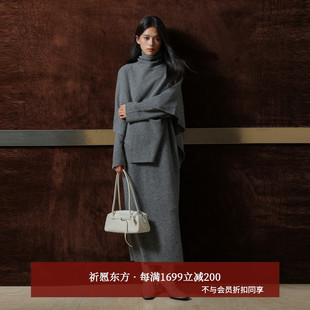 黑标BAIZHUO商场同款25冬季新款连衣裙+披肩全羊毛套装AZ54TZ207