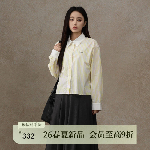 AIRIQI26春新款竖条纹落肩衬衫