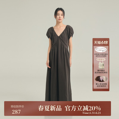 AIRIQI夏季新款V领捏褶连衣裙