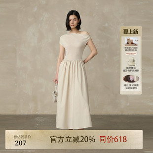AIRIQI夏季新款不对称露肩设计感修身微弹A字廓形连衣裙AH52LQ748