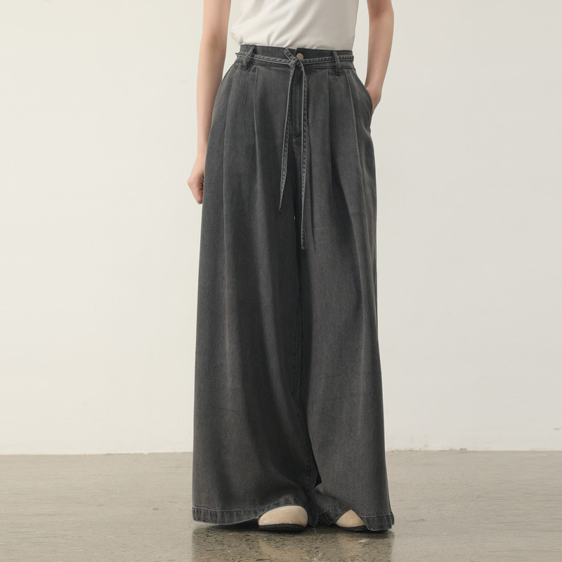 AIRIQI春季新款休闲松弛感系带廓形松紧腰阔腿牛仔长裤AI51