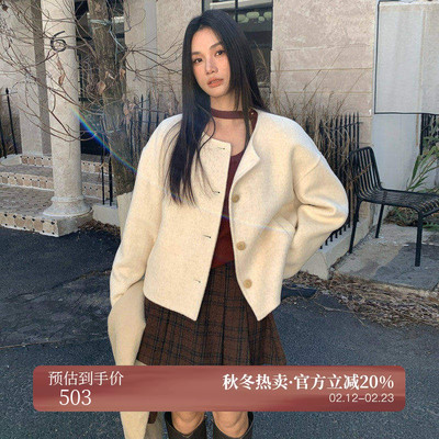 AIRIQI冬季新款羊毛短款毛呢外套