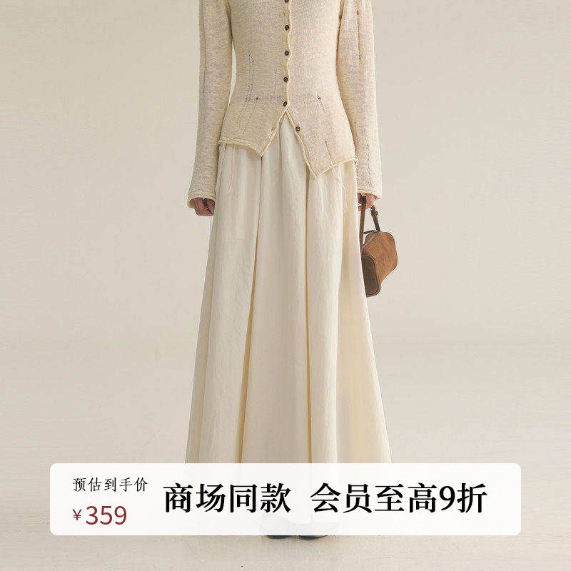 AIRIQI商场同款25秋新款简约复古A字碎褶垂坠感半身裙女AY