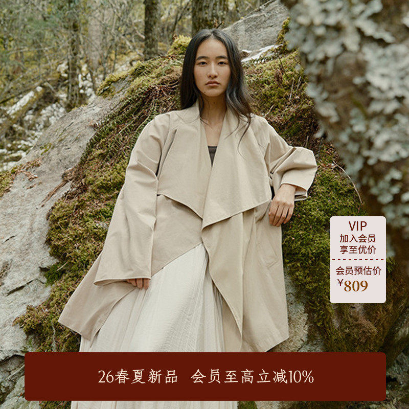 AIRIQI商场同款26春新款休闲简约不对称斜襟系带风衣女AH61FY248