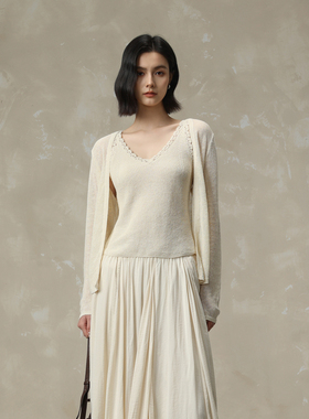 AIRIQI商场同款26春新款背心+开衫花边极简早春漂亮套装AH61TZ030