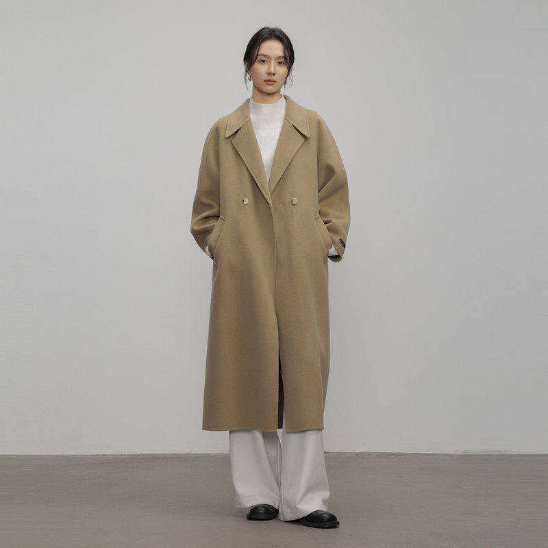 黑标BAIZHUO冬季新款休闲简约长款山羊绒双面呢毛呢外套AZ4