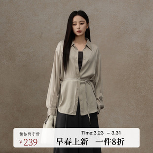 AZ51CS397 简约文艺细绑带基础百搭直身衬衫 黑标BAIZHUO春季 新款