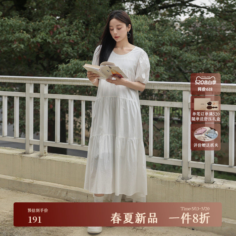 AIRIQI夏季新款简约泡泡袖不规则设计夏日绝美小连衣裙AY52