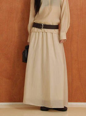 AIRIQI秋季新款法式优雅通勤高腰显瘦A字天丝混纺半身裙AH43BQ057