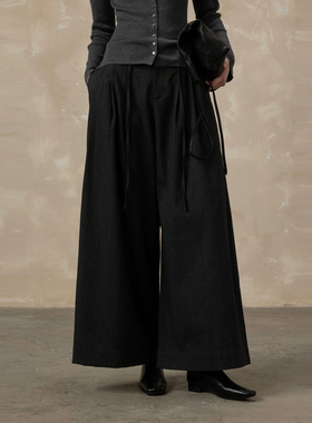 黑标BAIZHUO商场同款26春新款系绳打褶宽松休闲阔腿裤女AZ61CK022