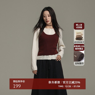 T恤羊毛针织叠穿套装 休闲百搭U领背心 女AX44TZ483 新款 AIRIQI冬季