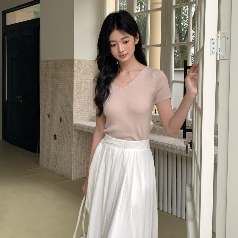 【AIRIQI】商场同款25春新款V领绵羊毛短袖毛针织衫AZ51MS396