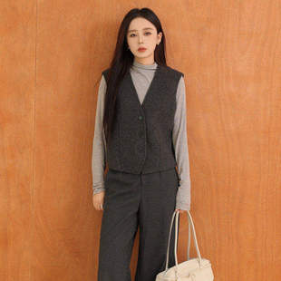 双面呢毛呢外套女AZ44DY347 简约通勤V领无袖 黑标BAIZHUO冬季 新款