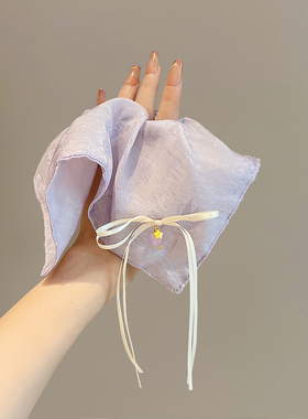 新中式发饰女高级感紫色蝴蝶结小方巾发圈大肠圈扎头发皮筋发绳