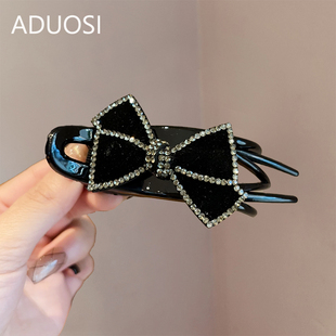 韩式发夹优雅蝴蝶结盘发鸭嘴夹中号三齿夹后脑勺发卡头发顶夹抓夹