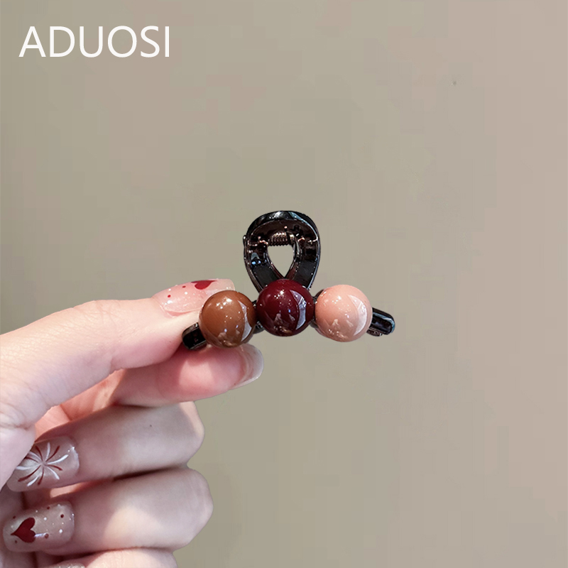 高级感小号红珠刘海抓夹女2025新款后脑勺发夹半扎头饰鲨鱼夹发卡