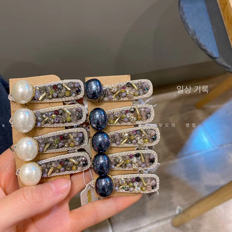 韩国进口重工原石边夹刘海夹发饰侧边头发夹子轻奢发卡头饰鸭嘴夹