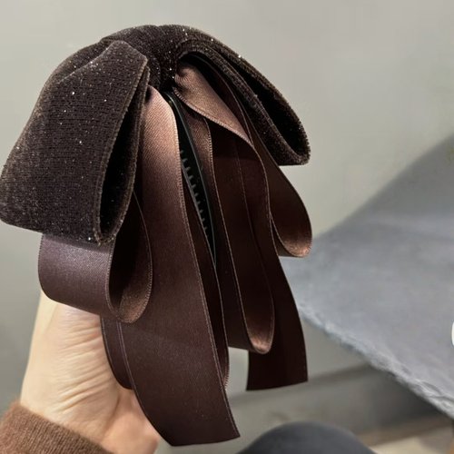 韩国进口复古丝绒蝴蝶结香蕉夹女