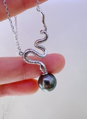 蛇形吊坠珍珠配件s925纯银