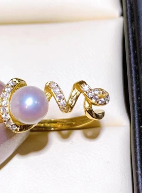 日式进口配件精工珍珠戒指金色女