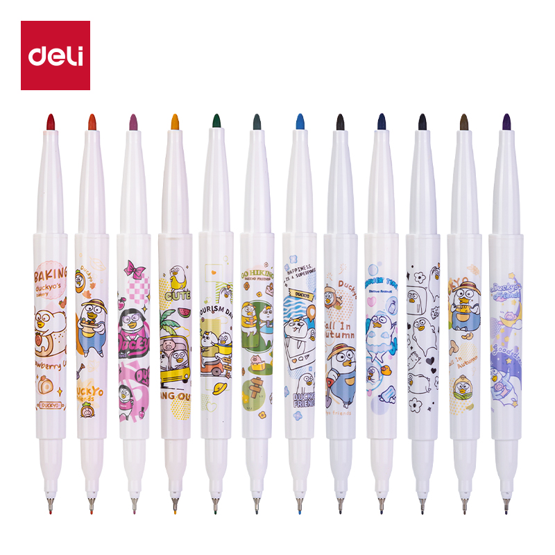 得力勾线笔小刘鸭勾线笔12色可水洗勾线笔SN102