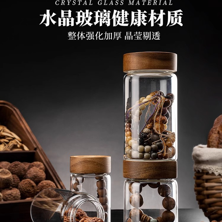 文玩密封罐玻璃瓶佛珠核桃手串陈皮手办沉香檀香展示收纳罐养珠罐