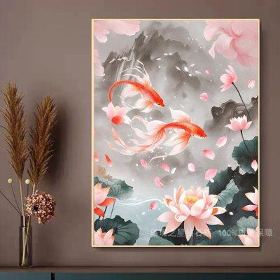 钻石画2024新款荷花锦鲤图手工点贴钻5d十字绣客厅卧室满钻风景画