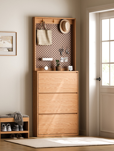 全实木橡木鞋柜超薄翻斗家庭室内墙边柜入口门集成墙储柜鞋架