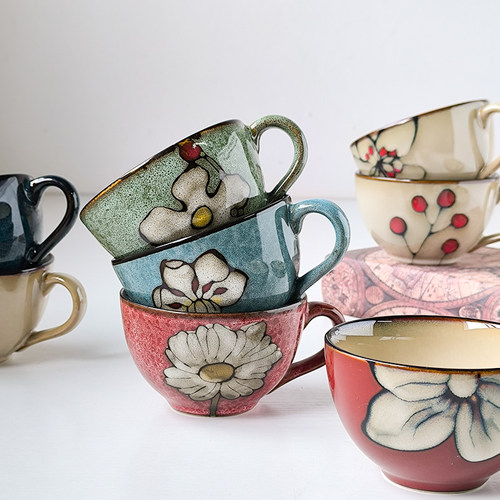 瑕疵清仓 咖啡杯碟套装ins复古浮雕法式家用陶瓷下午茶精致奶杯