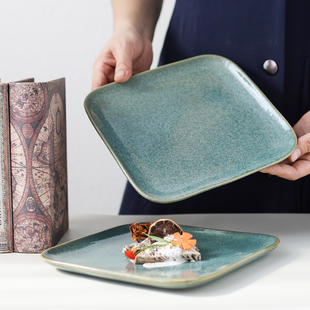 二郎家【窑变方盘】陶瓷方盘西餐厅牛排盘意面盘长方形盘小吃盘