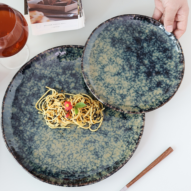 二郎家{超美窑变}好看的盘子西餐盘牛排盘陶瓷意面盘异形菜盘微瑕