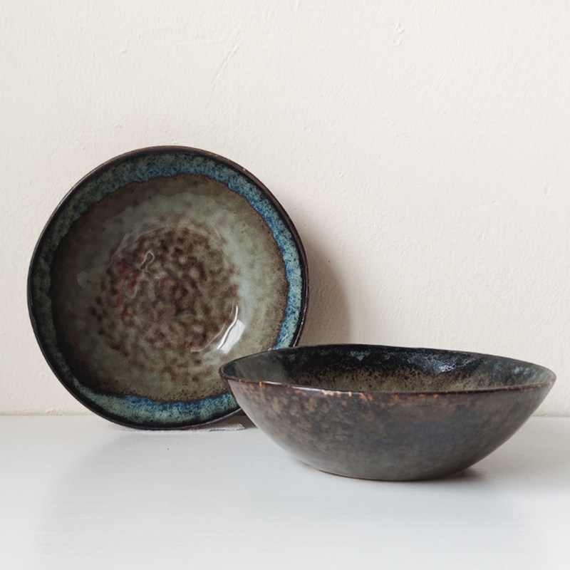 推荐款~创意个性窑变雪花釉菜碗复古日式家用陶瓷窑变面碗微瑕