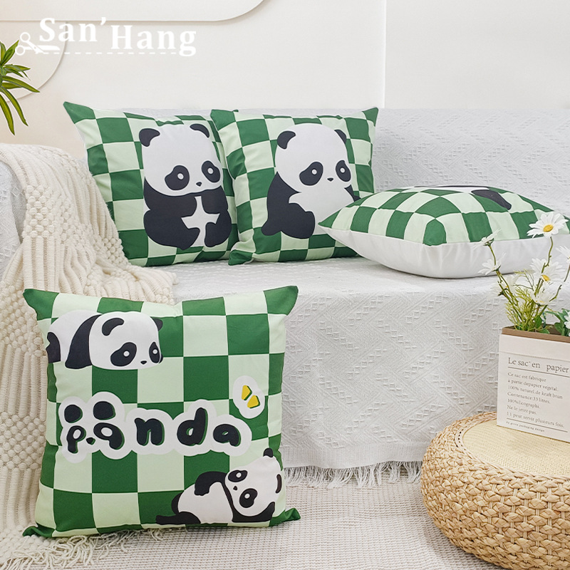 ins风小清新抱枕毛绒卡通熊猫靠背枕套沙发客厅床头枕头方形枕套