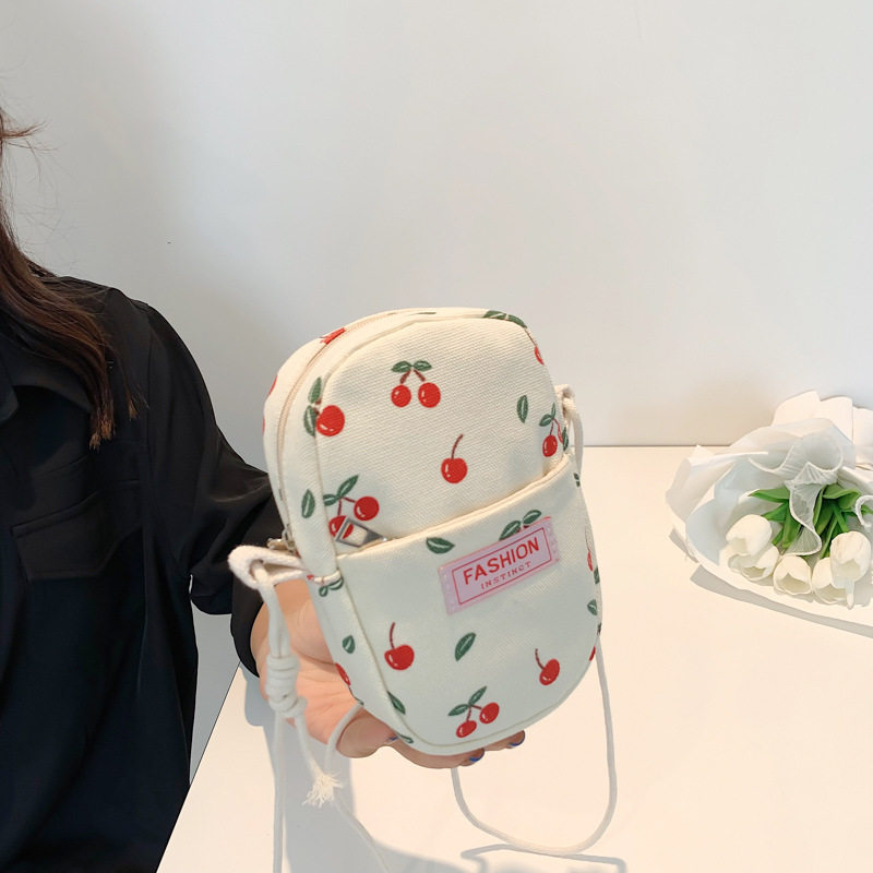 日韩夏季新款帆布小包斜挎包简约印花女式迷你手机包小众布艺布包