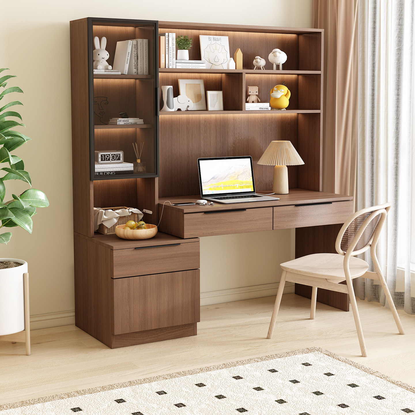 实木书桌书架一体桌台式电脑桌小户型家用学生卧室学习桌写字桌子,住宅家具,书桌,淘宝优惠券,粉丝福利购,淘宝优惠卷