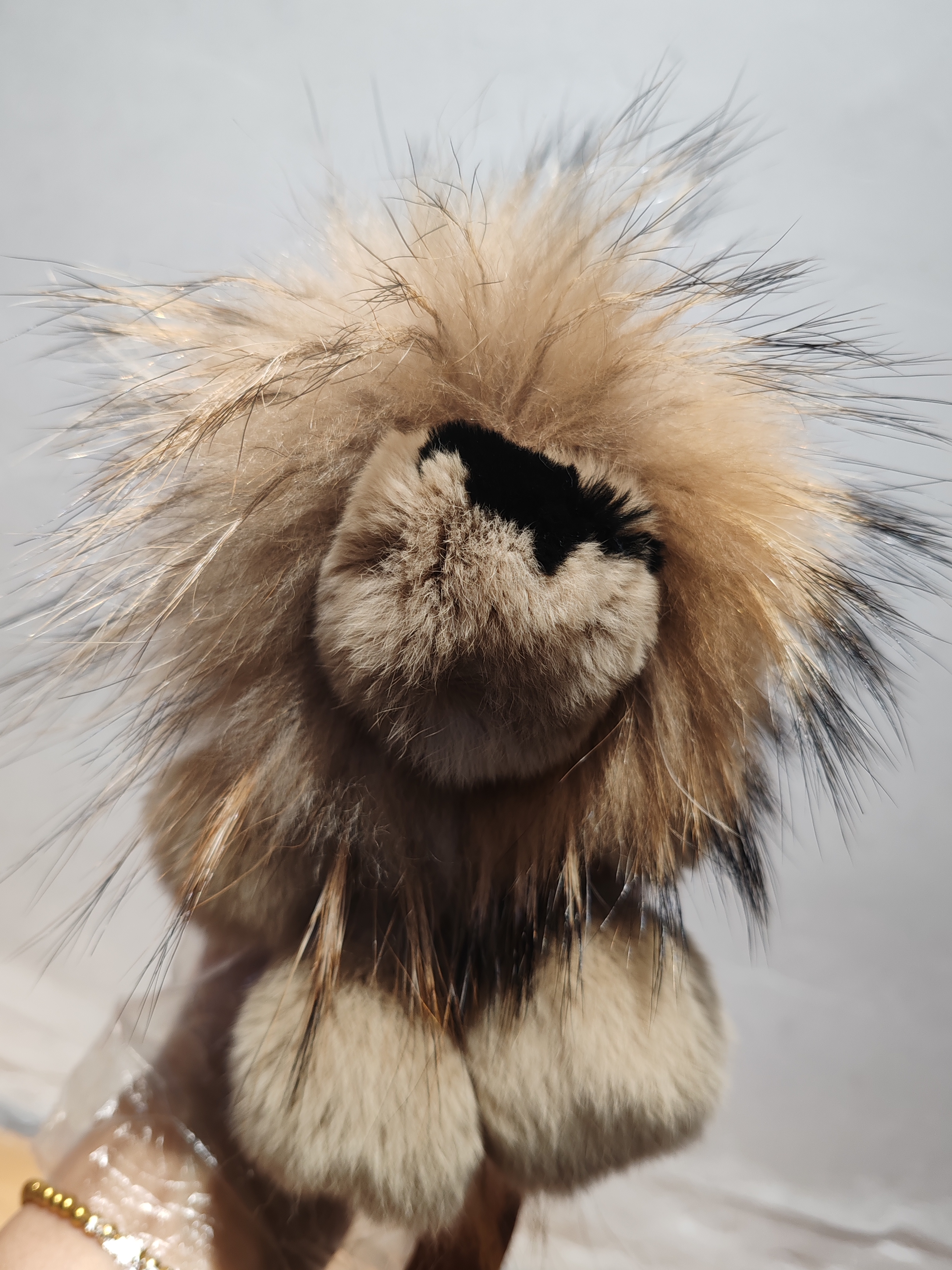 外贸出口獭兔毛狮子车钥匙扣真毛皮草毛绒挂件玩偶包包饰品挂件