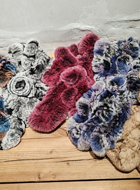 出口日本獭兔毛皮草真毛手工编织保暖围巾