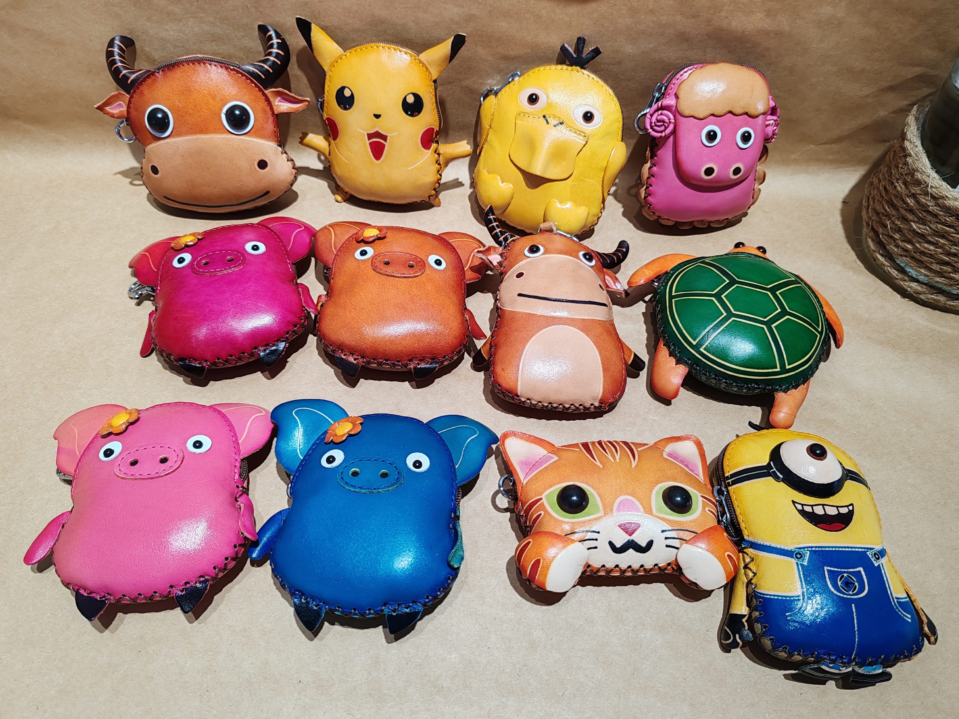 头层牛皮卡通动物纯手工真皮零钱包装饰包挂件