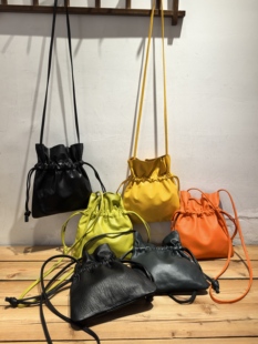 出口日本鹿皮小羊皮抽绳烟口袋香囊单肩斜挎包