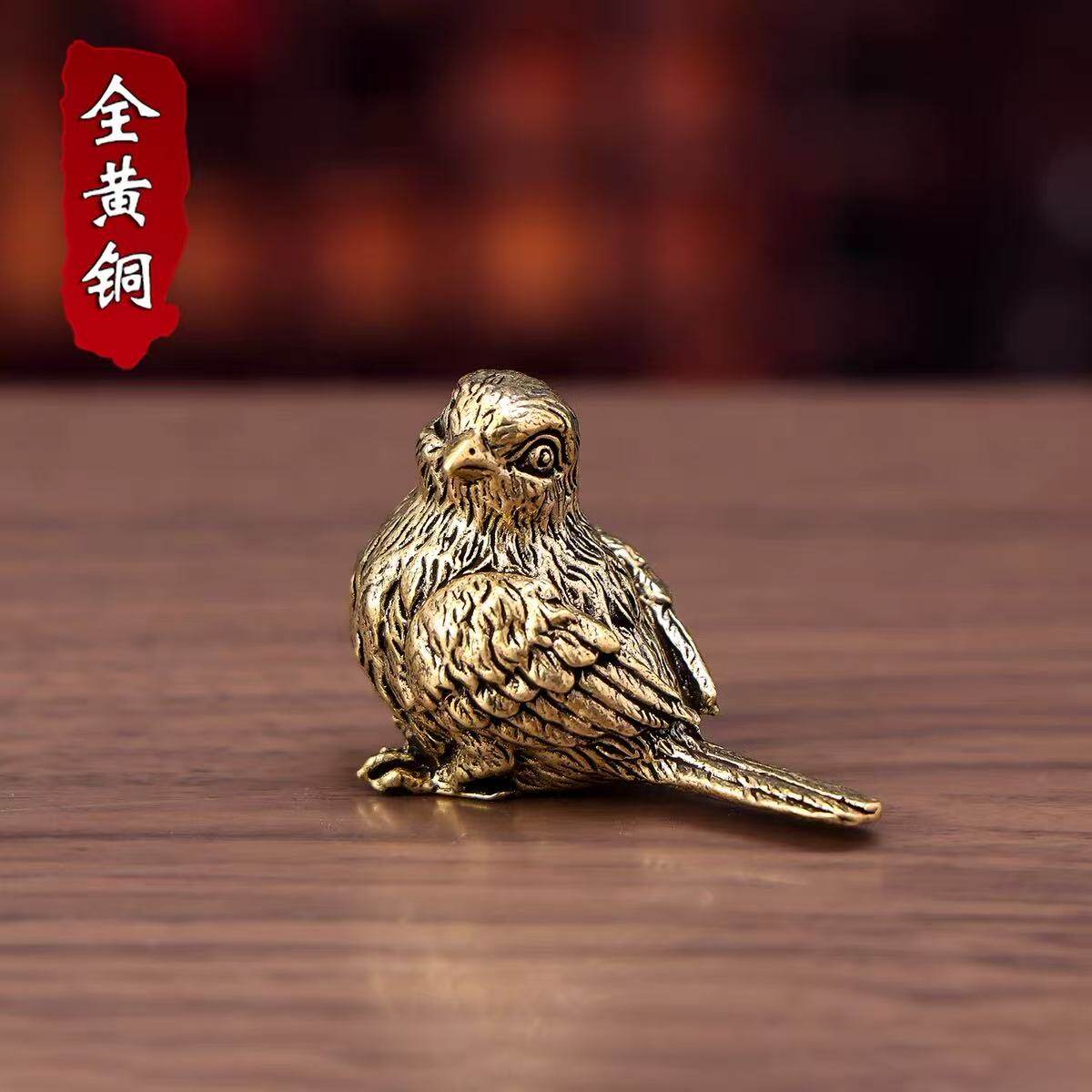 新款黄铜比翼鸟摆件实心铜麻雀铜鸟小鸟茶宠家居造景铜制工艺礼品
