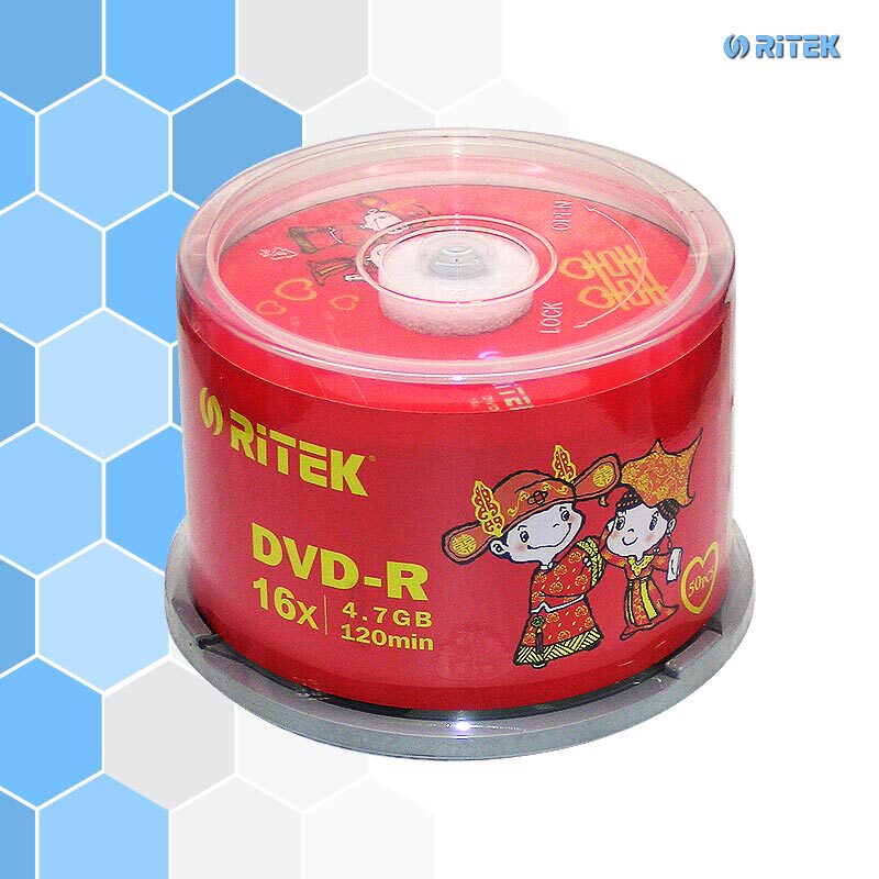 铼德ritek 婚庆系列16x dvd-r空白刻录光盘 50片桶装 4.7g dvd盘