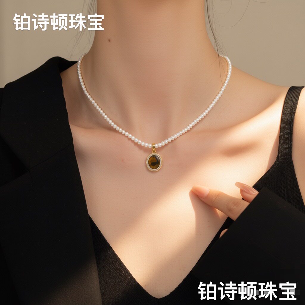 14K注金天然淡水珍珠锁骨链