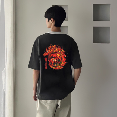 鬼灭之刃人类的平凡动漫复古水洗做旧纯棉短袖男女T恤卡通图案服t