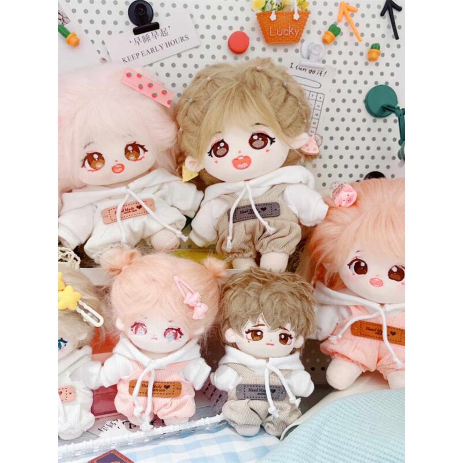娃衣10cm15cm20cm棉花娃娃海星体正常体爱心字母背带裤子白色卫衣